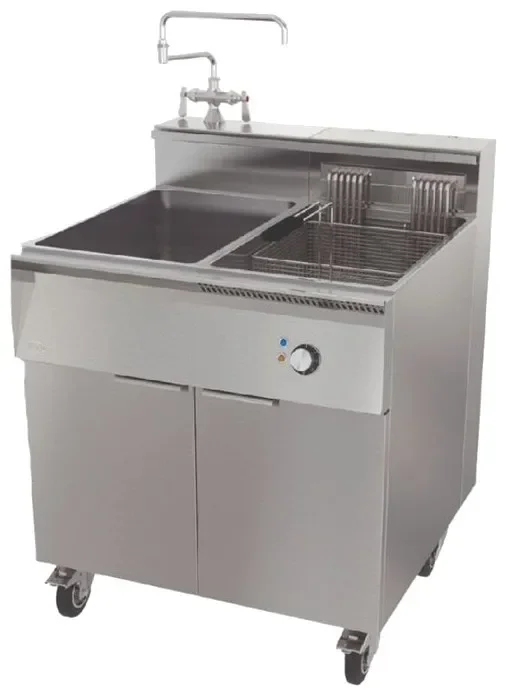 Offre Spéciale Cuiseur à pates électrique sur coffre avec poste de rinçage 22+22 l - 800x800x1273 mm