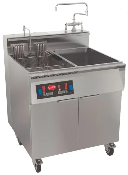 Cuiseur à pates électrique sur coffre avec relevage automatique et poste de rinçage 22+22 l - 800x800x1273 mm Promotion Saisonnière