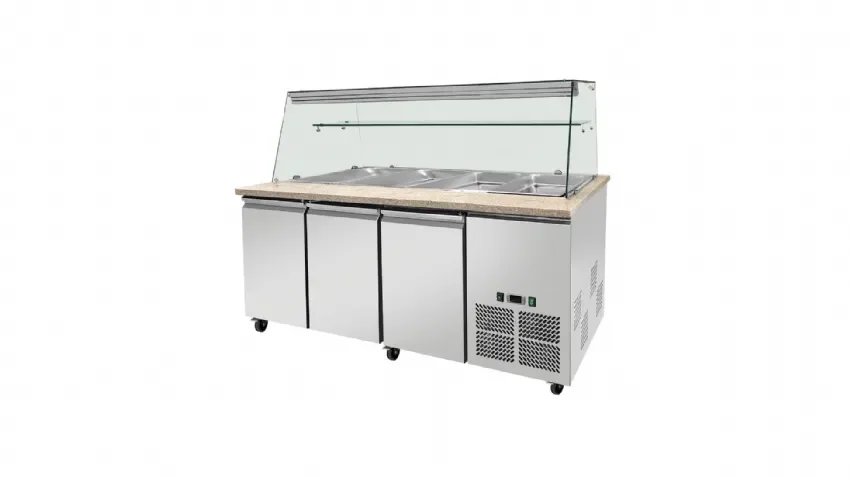 Livraison Gratuite Saladette réfrigérée boisée avec 3 portes 612 litres gn1/1 x 5 - 1880×800×1400 mm