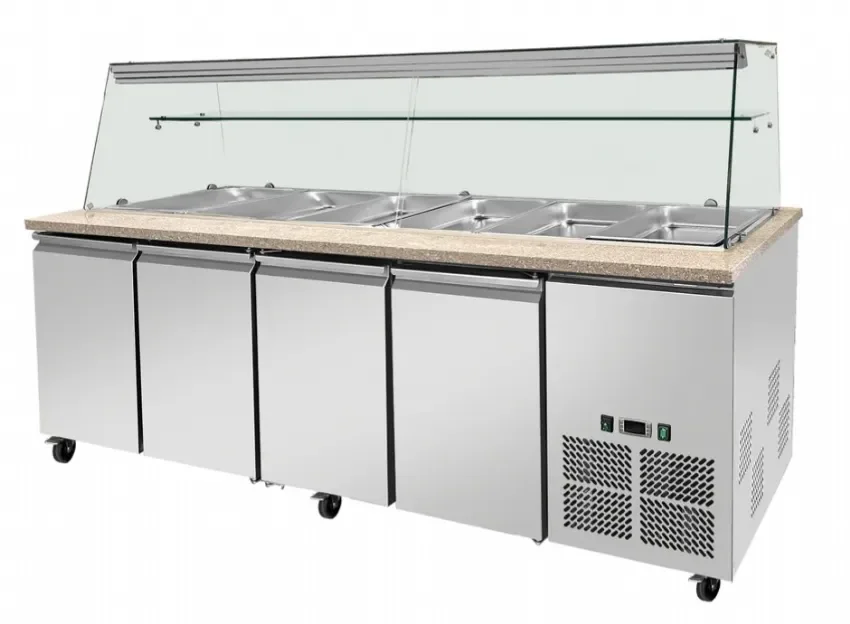 Saladette réfrigérée boisée avec 4 portes 802 litres gn1/1 x 6 - 2230×800×1400 mm Certifié