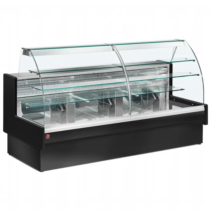 Offre Exclusive Comptoir vitrine réfrigérée - chargement à tiroirs - vitre courbée sans réserve - noir
