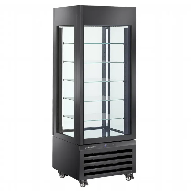 Vitrine d'exposition 4 faces vitrées réfrigérée ventilée 5 niveaux - 440l - noir Réduction