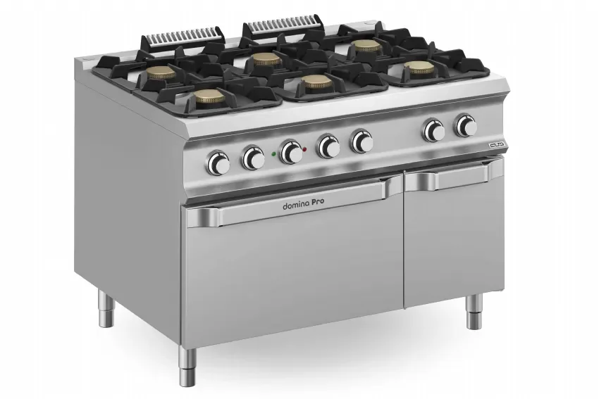 Cuisinière professionnelle avec 6 feux vifs sur four électrique - 1200x900x850 mm Prix Réduit