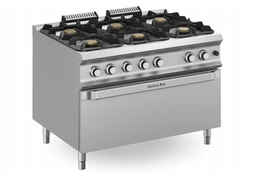 Cuisinière professionnelle en inox avec 6 feux vifs sur grand four gaz - 1200x900x850 mm Meilleure Vente