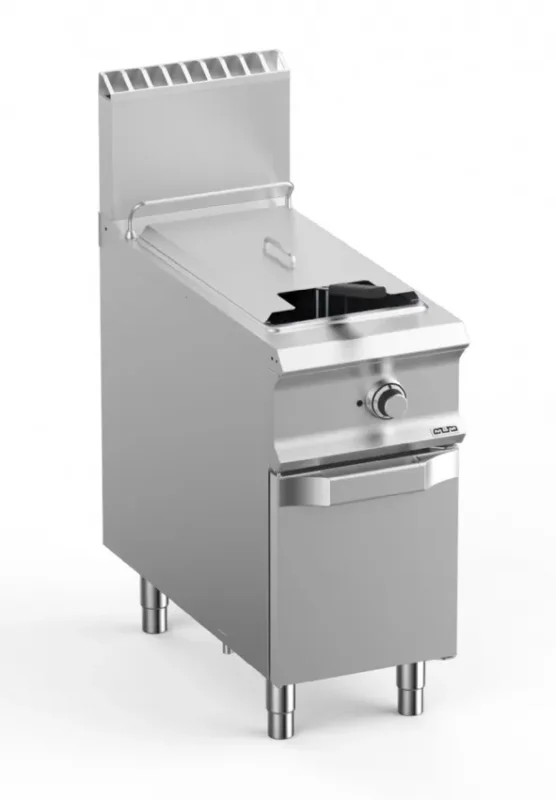 Nouveauté Friteuse pro à gaz en inox sur coffre avec 1 panier - 400x900x1180 mm