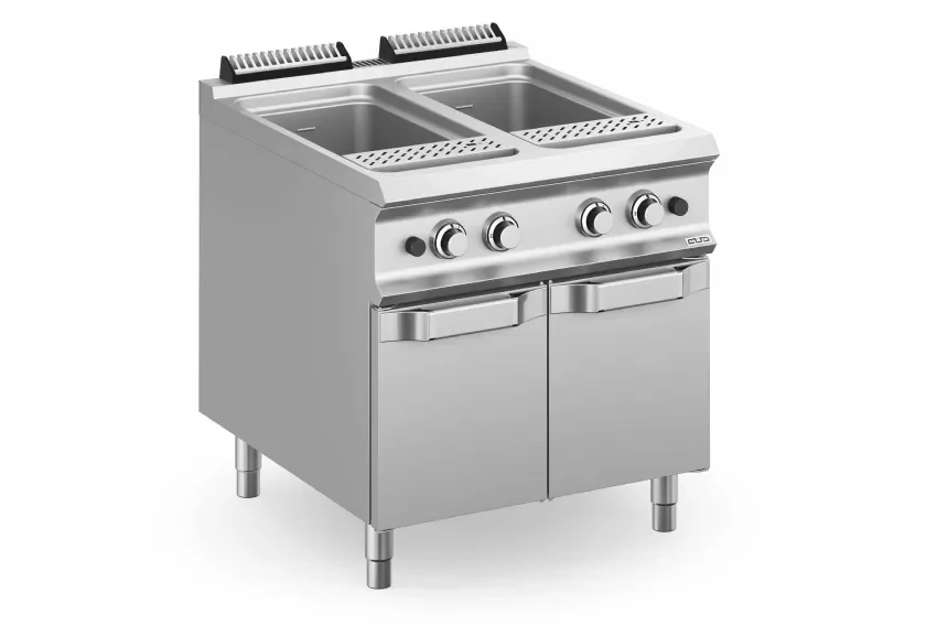 Vente Directe Cuiseur à pâtes gaz professionnel en inox avec 2 paniers sur coffre - 800x900x850 mm