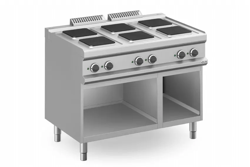 Vente Directe Cuisinière professionnelle électrique avec 6 plaques carrées sur baie libre - 1100x714x850 mm