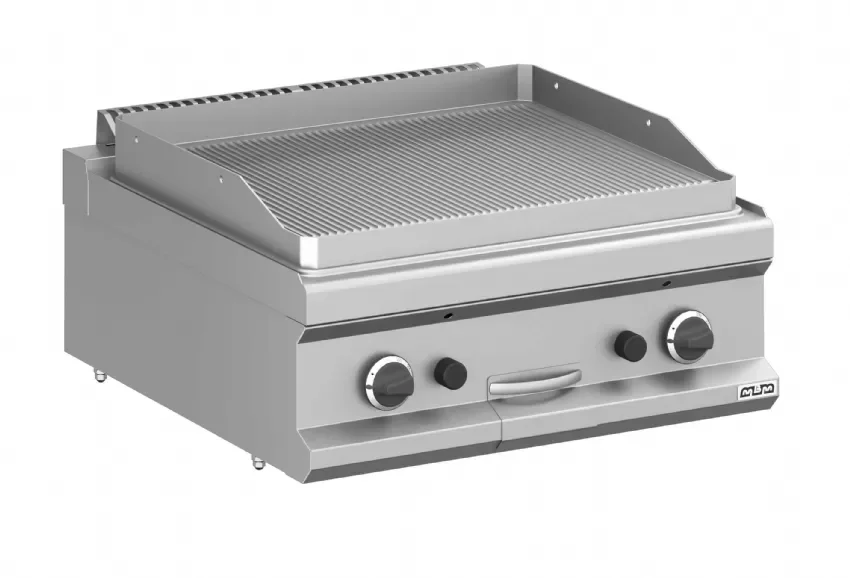 Grillade pro à gaz avec plaque rainurée - 700x714x250 mm Réduction
