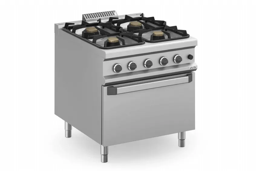 Livraison Express Fourneau professionnel en inox avec 4 feux vifs sur four gaz - 800x900x850 mm