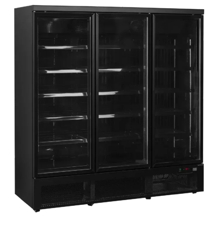 Vitrine murale de supermarché noire 3 portes battantes vitrées - 1880x710x2003 mm Petit Prix