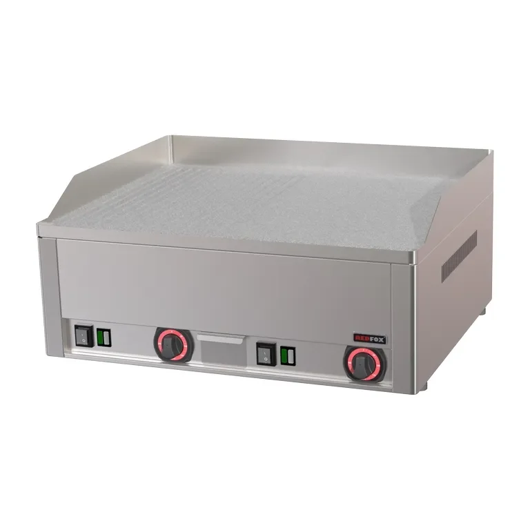 Plaque de cuisson pro triphasée 65x48cm chrome durable plaque mi-lisse mi-nervurée à poser Achat Immédiat