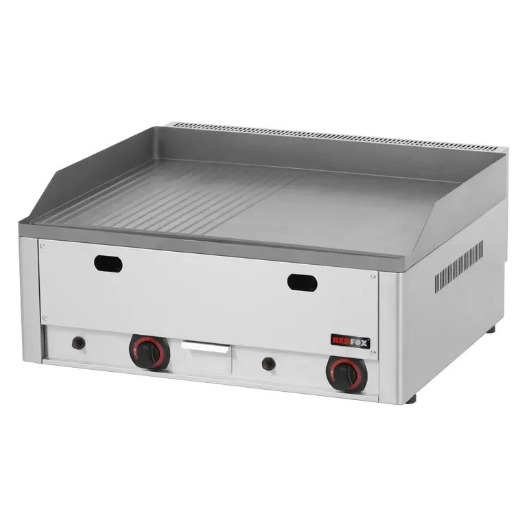 Offre Limitée Plaque de cuisson professionnelle 65x48 cm à gaz plaque mi-lisse mi-nervurée à poser