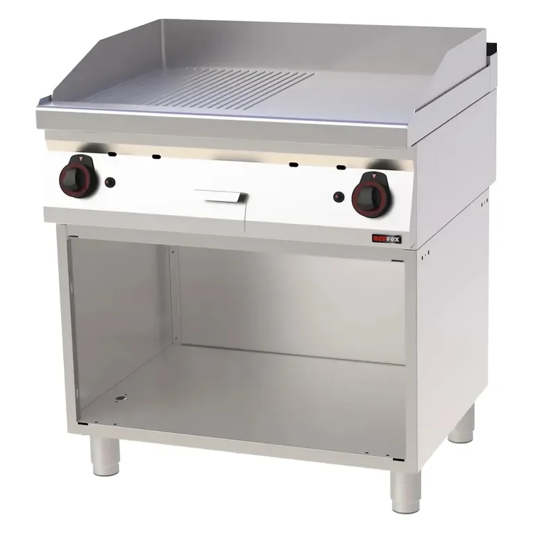 Populaire Plaque de cuisson professionnelle 80x51 cm à gaz mi-lisse mi-nervurée sur armoire ouverte