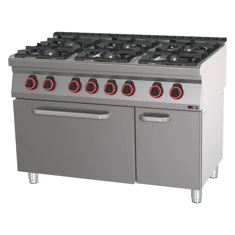 Prix Réduit Cuisinière professionnelle 6 feux 4x7,5kw + 2x4,5kw sur four électrique statique gn 2/1