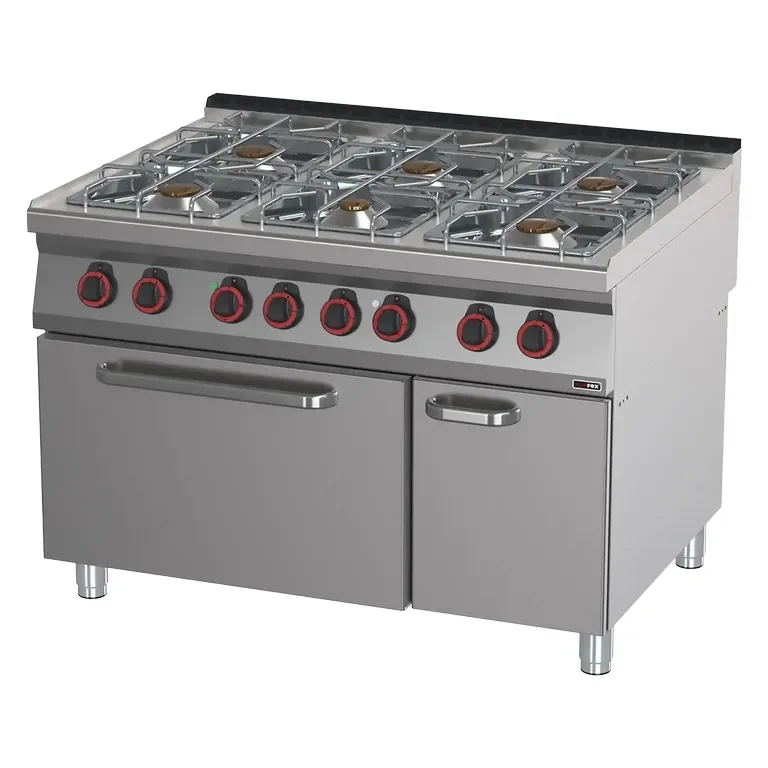 Usine Directe Fourneau professionnel à gaz 6 feux 4x8kw + 5kw + 3,5kw sur four électrique 2/1