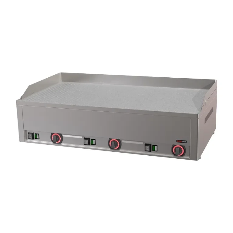 Plaque de cuisson prof triphasée 97x48 cm chrome durable plaque mi-lisse mi-nervurée à poser Nouvel Arrivage
