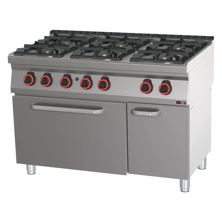 Bon Plan Cuisinière professionnelle à gaz 6 feux 4x6kw + 2x3,5kw eco sur four à gaz statique gn 2/1