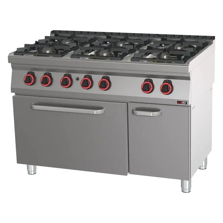 Petit Prix Cuisinière professionnelle à gaz 6 feux 4x7,5kw + 2x4,5kw sur four à gaz statique gn 2/1