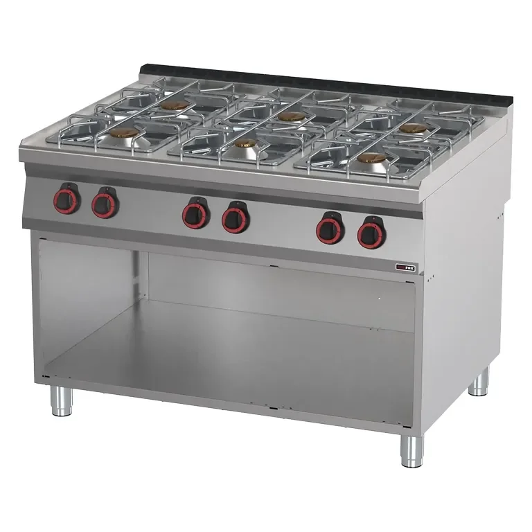 Cuisinière professionnelle à gaz 6 feux 4x8kw + 5kw + 3,5kw sur armoire ouverte Jusqu’à Épuisement Des Stocks