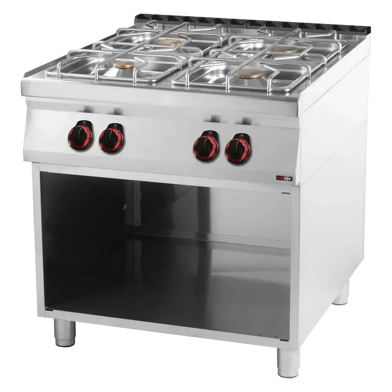 Promotion Saisonnière Cuisinière professionnelle à gaz 4 feux 8kw + 5kw + 3,5kw sur armoire ouverte