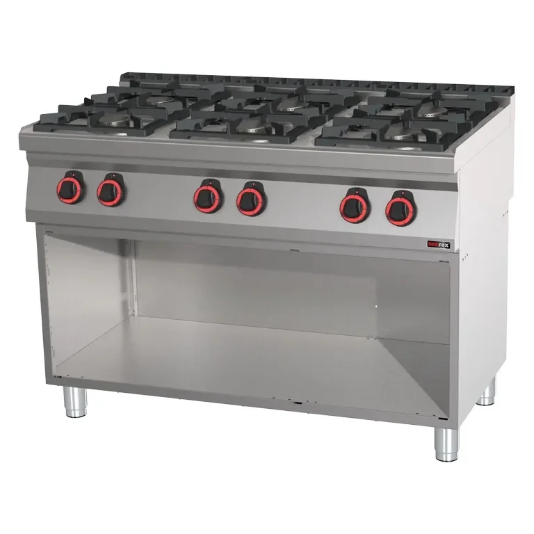 Fourneau professionnel à gaz 6 feux 4x6kw + 2x3,5kw eco avec soubassement Super Prix