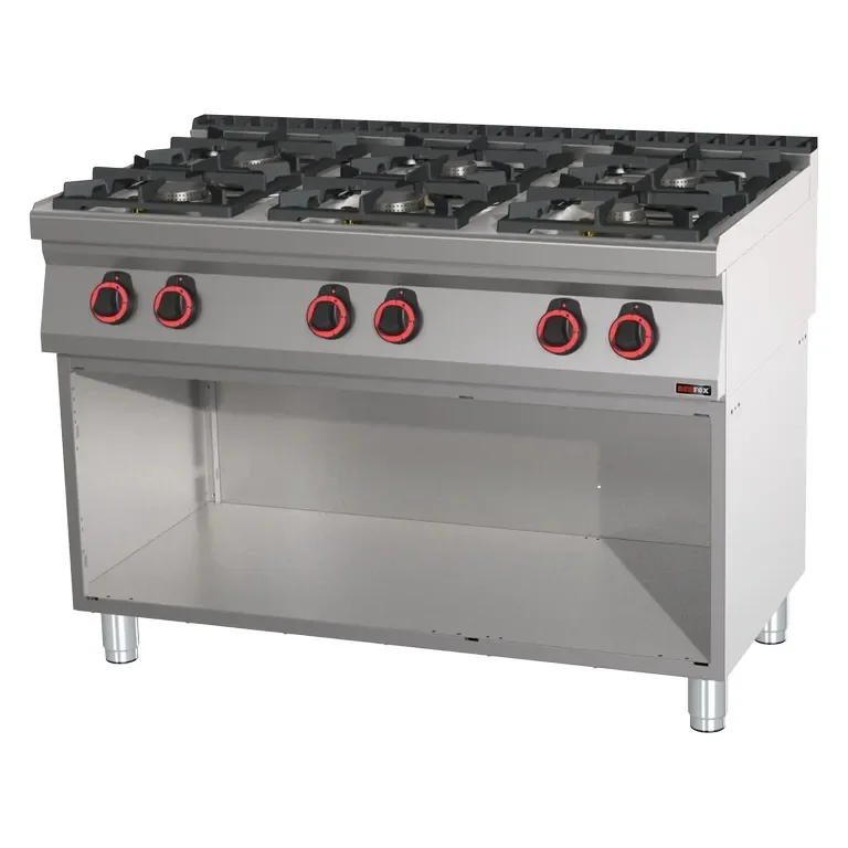 Fourneau professionnel à gaz 6 feux 4x7,5kw + 2x4,5kw avec soubassement Prix Choc