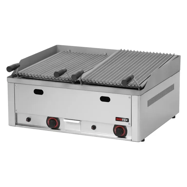 Grill pierre de lave professionnel professionnel à gaz double feux amovible 2x13kw 31x48 cm à poser Prix Cassé