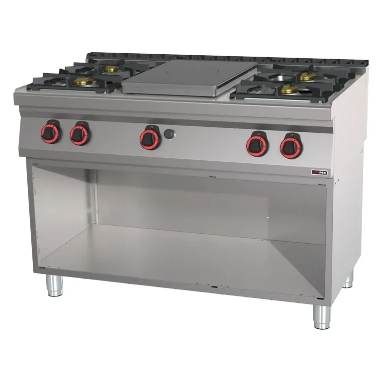 Must-Have Cuisinière coup de feu à gaz 5 feux 6,6kw + 4kw + 3x8,5kw sur armoire ouverte