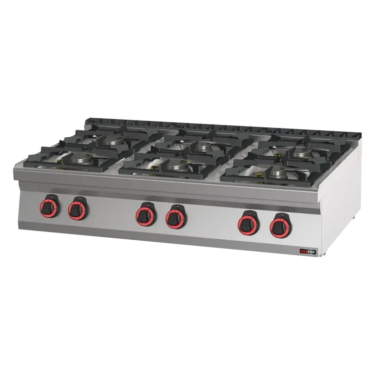 Fourneau professionnel à gaz 6 feux 4x7,5kw + 2x4,5kw à poser Acheter En Ligne
