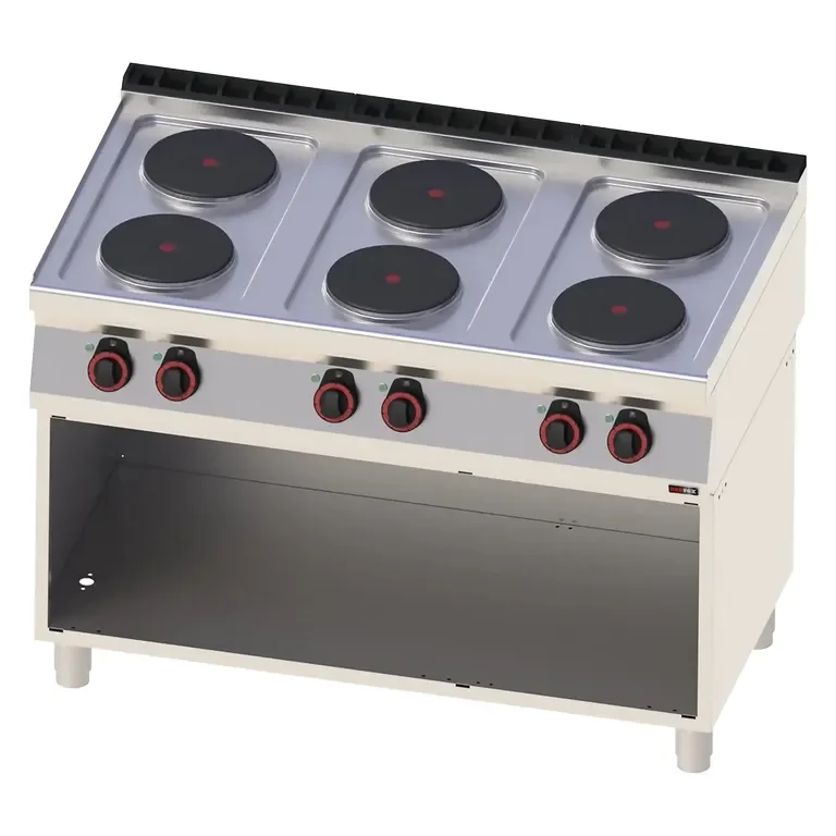Expédié Aujourd’hui Cuisinière professionnelle 6 feux ronds 2,6kw triphasée sur armoire ouverte