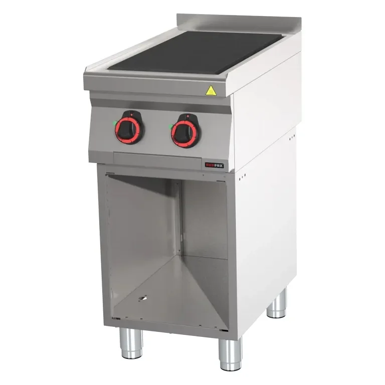 Cuisinière professionnelle électrique avec 2 coup de feu sur armoire ouverte Marque