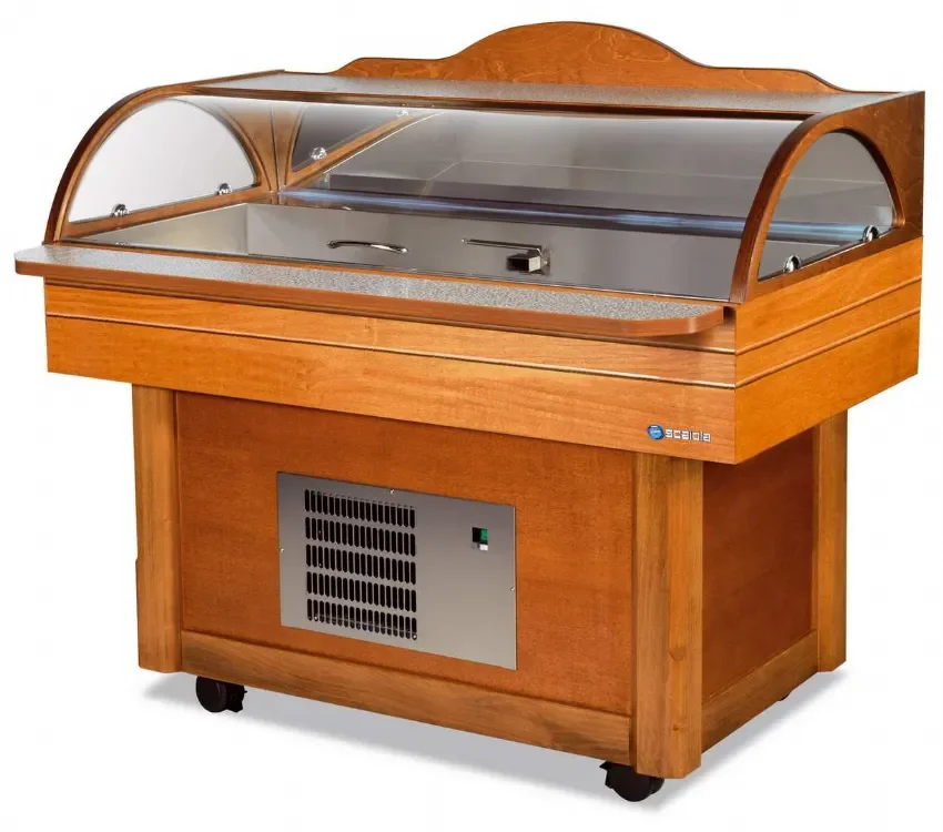 Buffet réfrigérée pour poisson en bois sur roues - 1400x930x1250 mm Petit Prix