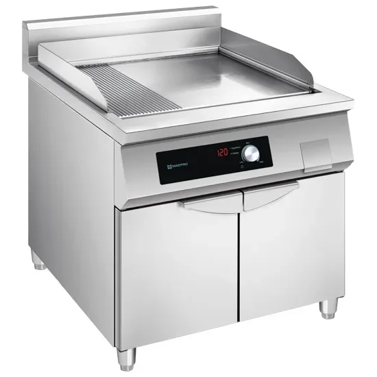 Fry-top électrique induction 1/3 rainuré 2/3 lisse sur coffre 2 portes 800 x 700 x 860 mm Remise