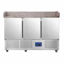 Nouveauté Meuble à pizzas professionnel avec groupe en dessous 3 portes gn1/1 plan de travail en granit - 368l