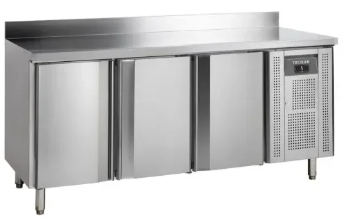 Table réfrigérée de comptoir professionnelle en inox avec dosseret et 3 portes gn 1/1 Bon Marché
