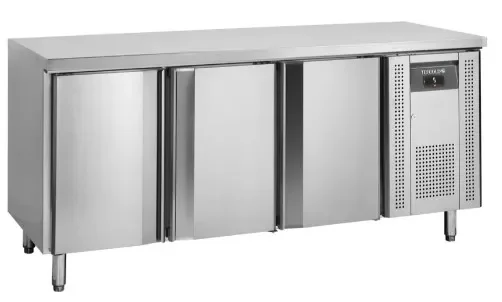 Certifié Table réfrigérée de comptoir professionnelle en inox avec 3 portes gn 1/1
