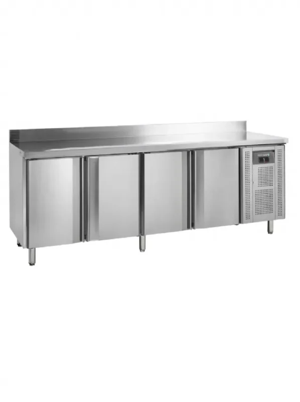Usine Directe Table réfrigérée de comptoir professionnelle en inox avec dosseret et 4 portes gn 1/1