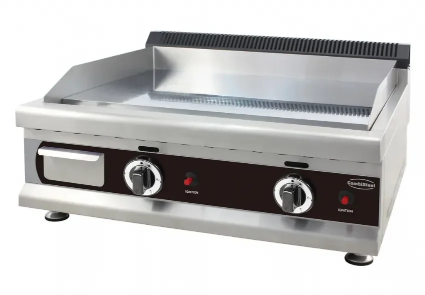 Plaque à snacker au gaz avec 2 zones de cuisson en chrome lisse à poser - 750x400 mm Retour Gratuit
