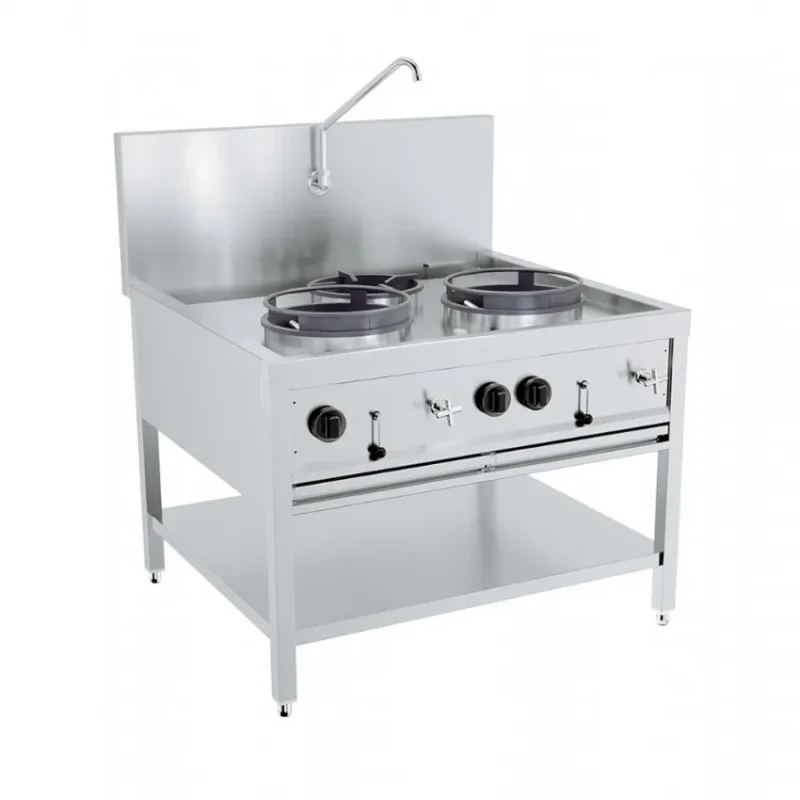 Jusqu’à Épuisement Des Stocks Fourneau wok professionnel à gaz en inox avec 3 feux - 1000x900x750 mm