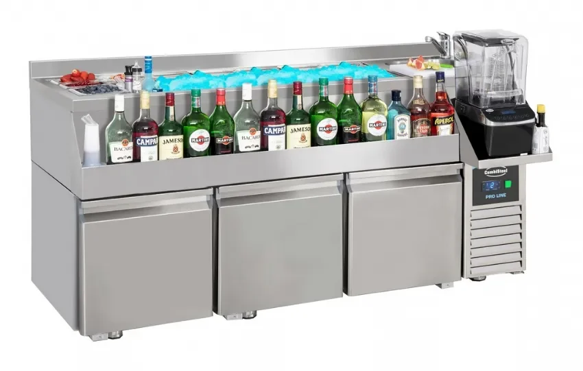 Prix Réduit Table préparation de cocktails réfrigérée 3 portes avec bar à cocktails -2/+8
