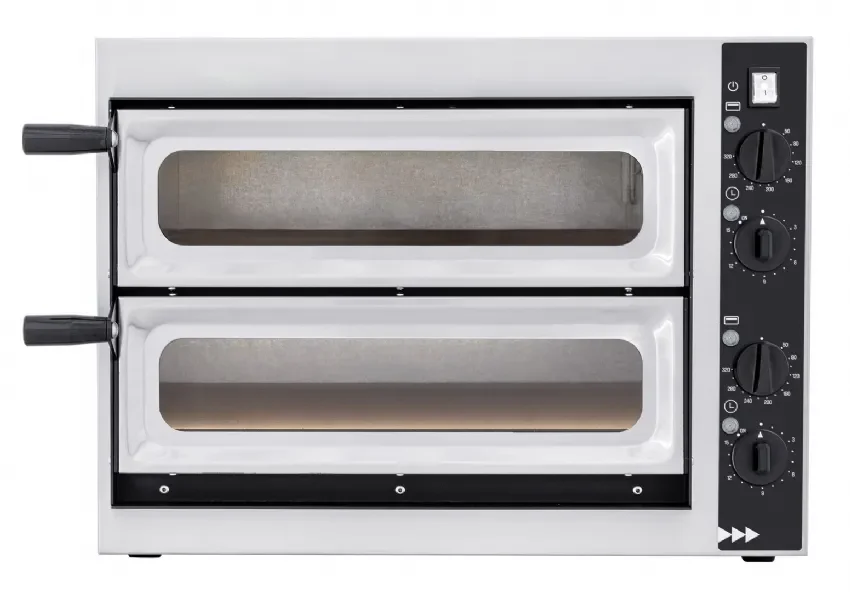 Four à pizza électrique professionnel 2 chambres 2 pizzas 32 cm avec 2 portes vitrées Pas Cher