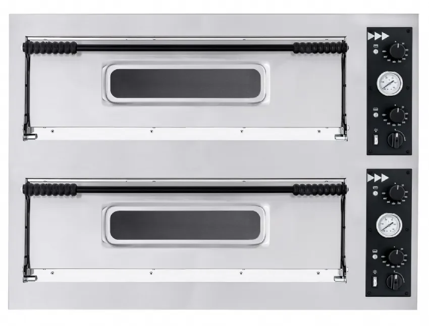 Four à pizza électrique large inox 2 chambres 4 pizzas 35 cm 2 portes vitrées Meilleure Vente