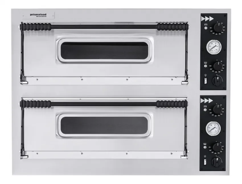 Promotion Saisonnière Four à pizza électrique inox 2 chambres 4 pizzas 32 cm 2 thermostats