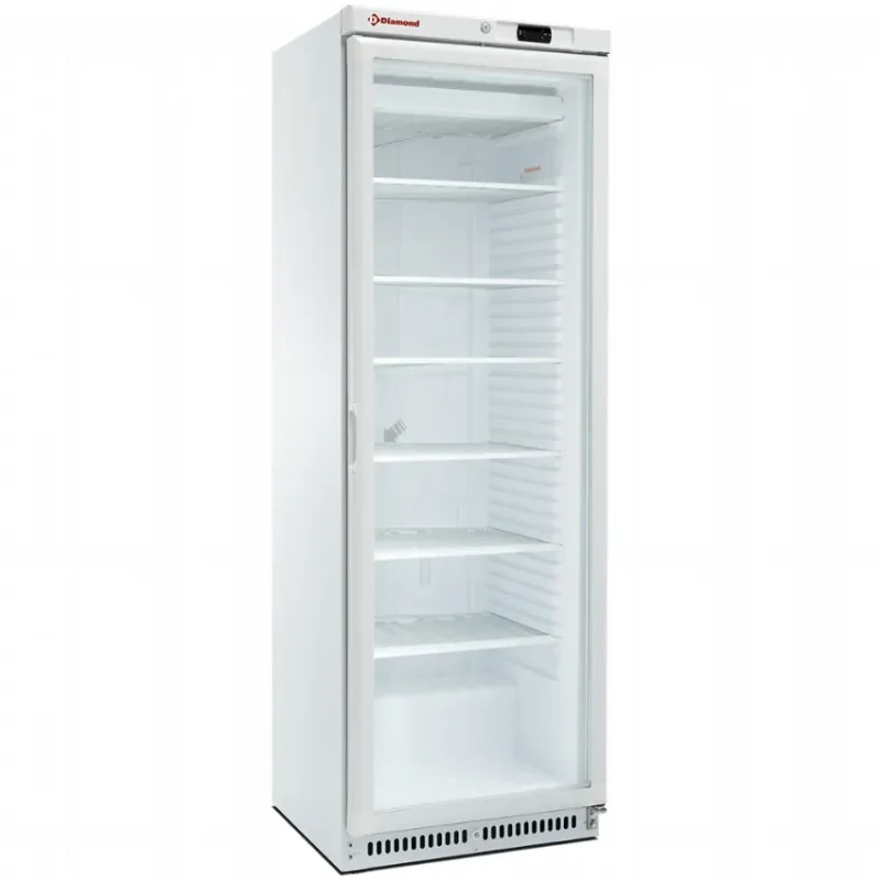 Prix Cassé Congélateur vertical 400 litres professionnel blanc 1 porte vitrée