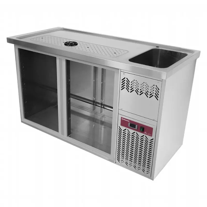 Comptoir de bar 2 compartiments avec égouttoir et grille 1 cuve à droite - 1550x700x930 mm Commander Maintenant