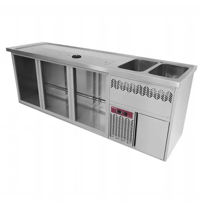 Top Vente Comptoir bar 2 cuves à droite 3 compartiments avec égoutoir - 2500x700x930 mm