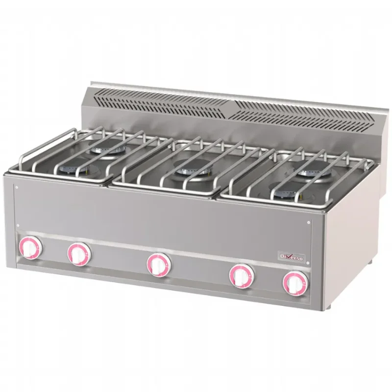 Cuisinière gaz professionnelle inox 5 brûleurs 2x 3 kw et 3x 3,6 kw Haute Qualité