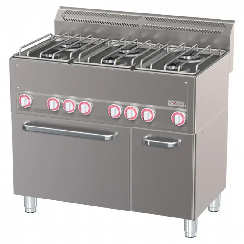 Fourneau professionnel 6 feux sur four à convection gn1/1 et armoire neutre Retour Gratuit