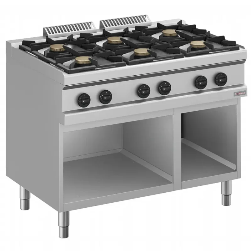 Fourneau gaz professionnel 6 feux vifs sur armoire ouverte Promotion