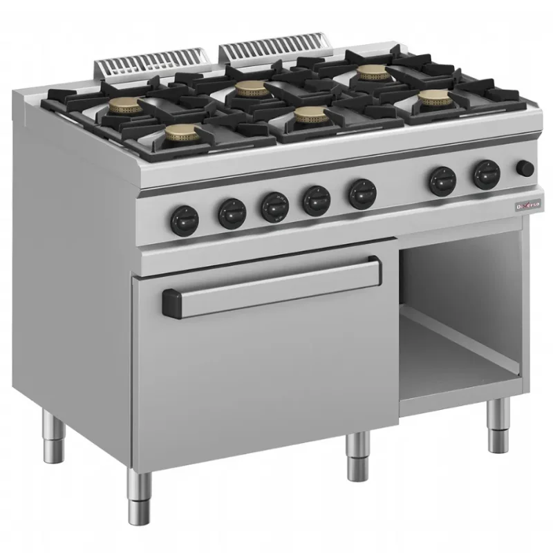 Fourneau gaz 6 feux vifs 5,5 kw sur four gaz gn 2/1 et armoire Satisfait Ou Remboursé
